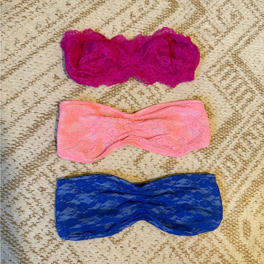 Lace Bandeau Set in Pink, Blue, and Magenta